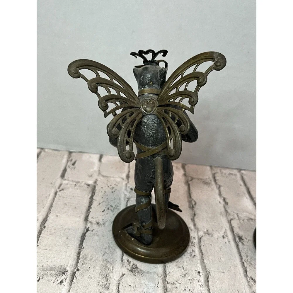 2 “Petites Choses” Pewter & Brass Flying Monkey Candle Holders Comedy & Tragedy
